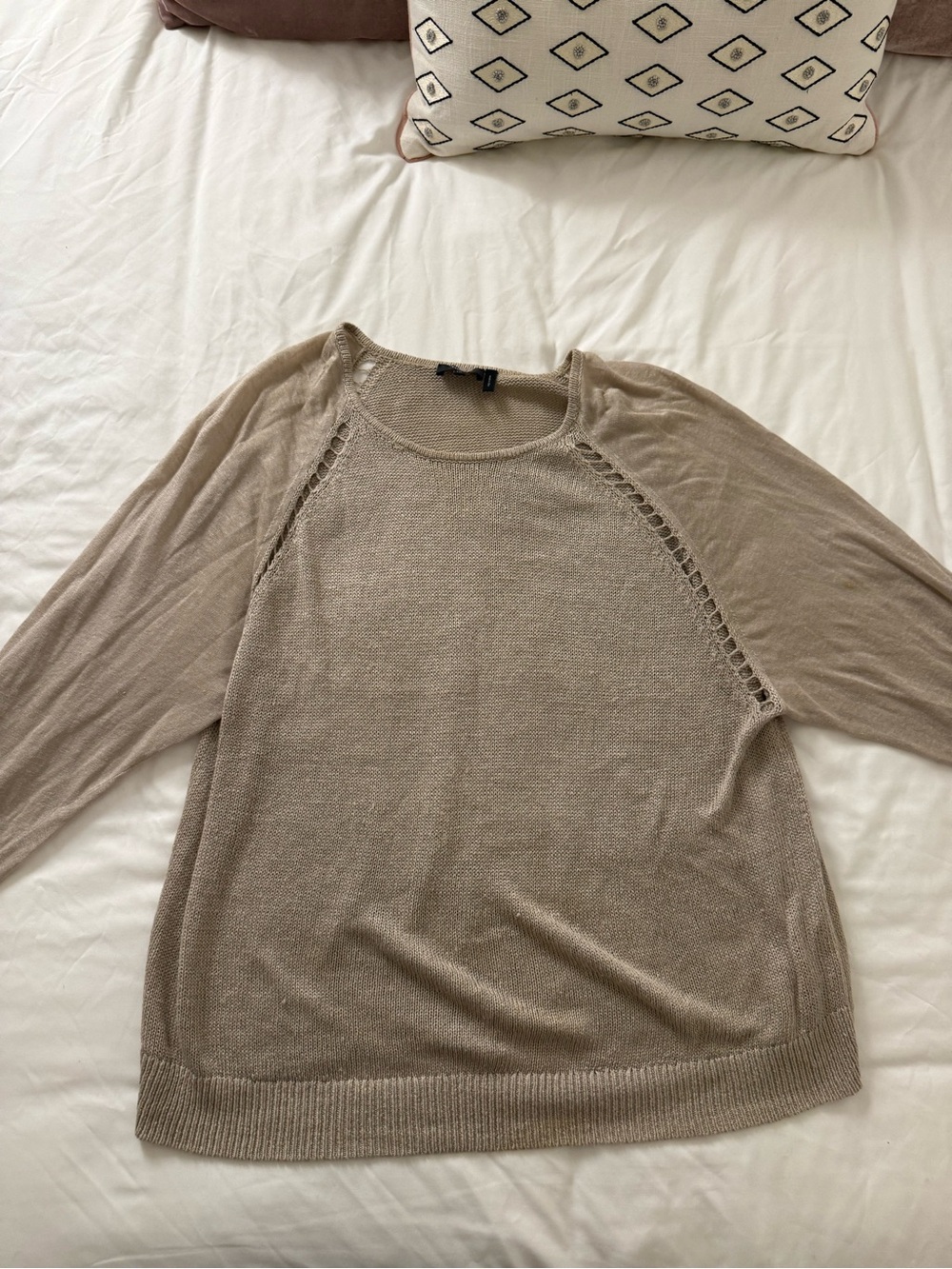 Theory Beige Scoop Neck Lightweight Knit Sweater